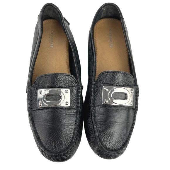 Coach Napoleon Black Leather Slip On Penny Loafer Flat Driving Shoes Size 6B - Picture 1 of 6